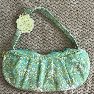 Green Shoulder Bag with Floral Embellishment